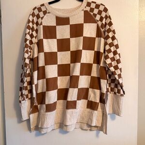 Maurices Brown and Cream Plaid Sweater